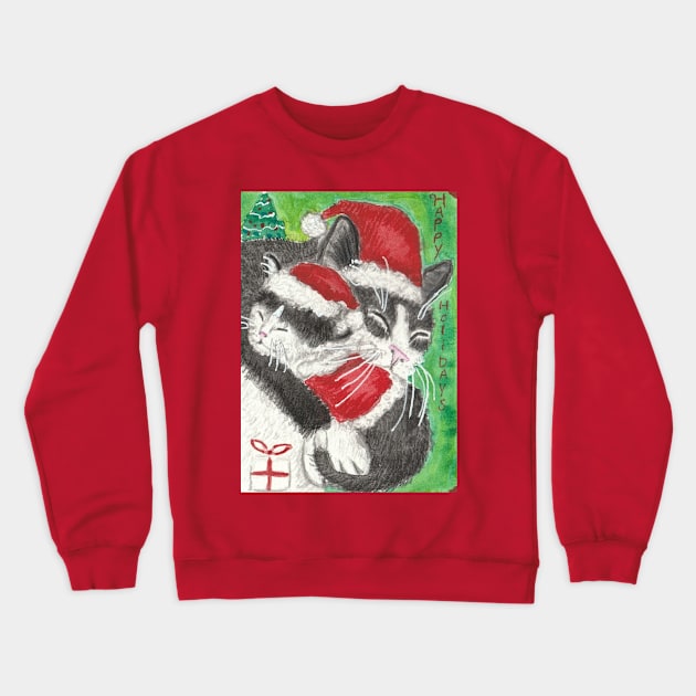 Christmas  Holiday cat kitten art Crewneck Sweatshirt by SamsArtworks